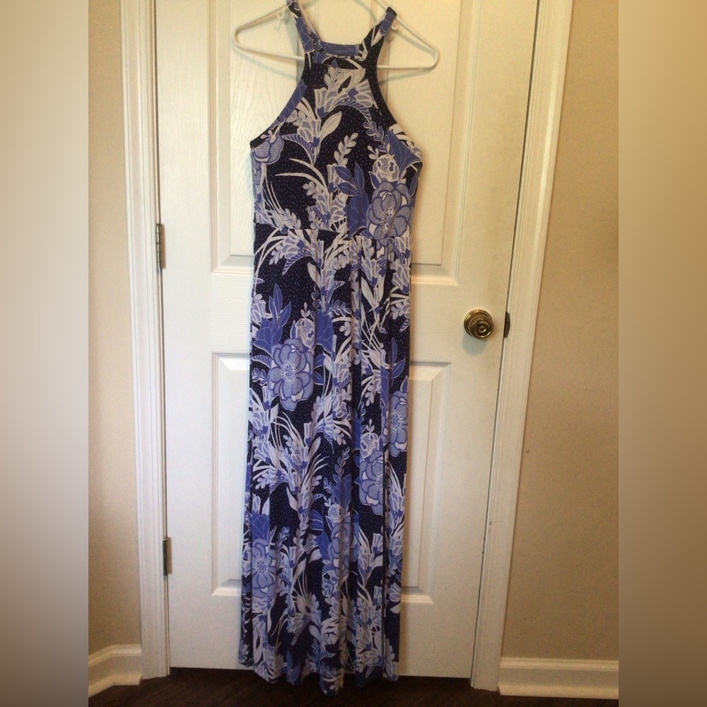 Soma Women’s Floral Halter Maxi Dress Medium Blue White